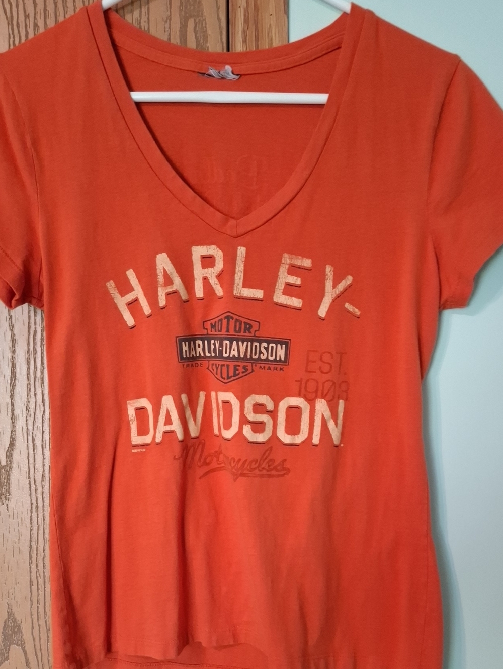 Harley-Davidson Orange V‑Neck Logo Tee for Women